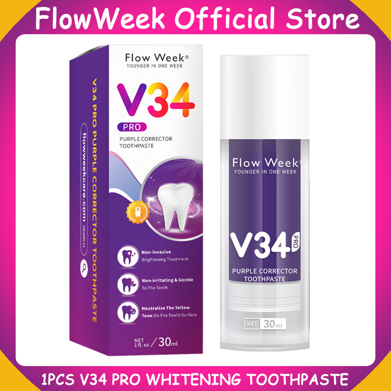 FlowWeek Smilekit V34 Purple Toothpaste Colour Corrector Teeth For Teeth Whitening Brightening Reduce Yellowing Cleaning Tooth