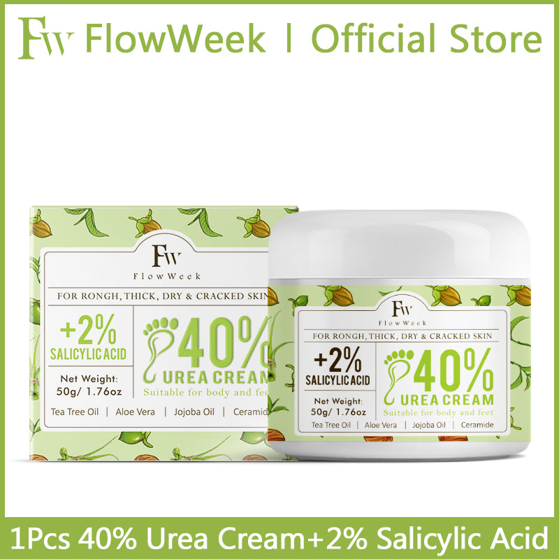 FlowWeek Urea Cream 40% plus salicylic acid 2%, foot cream, suitable for repairing dry and cracked heels, feet, knees, hands and