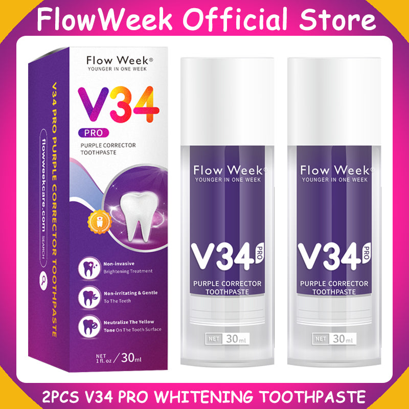 FlowWeek Smilekit V34 Purple Toothpaste Colour Corrector Teeth For Teeth Whitening Brightening Reduce Yellowing Cleaning Tooth