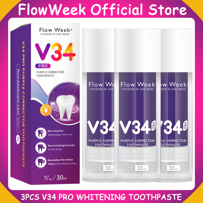 FlowWeek Smilekit V34 Purple Toothpaste Colour Corrector Teeth For Teeth Whitening Brightening Reduce Yellowing Cleaning Tooth