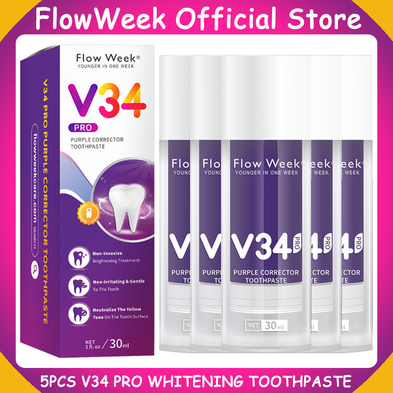 FlowWeek Smilekit V34 Purple Toothpaste Colour Corrector Teeth For Teeth Whitening Brightening Reduce Yellowing Cleaning Tooth