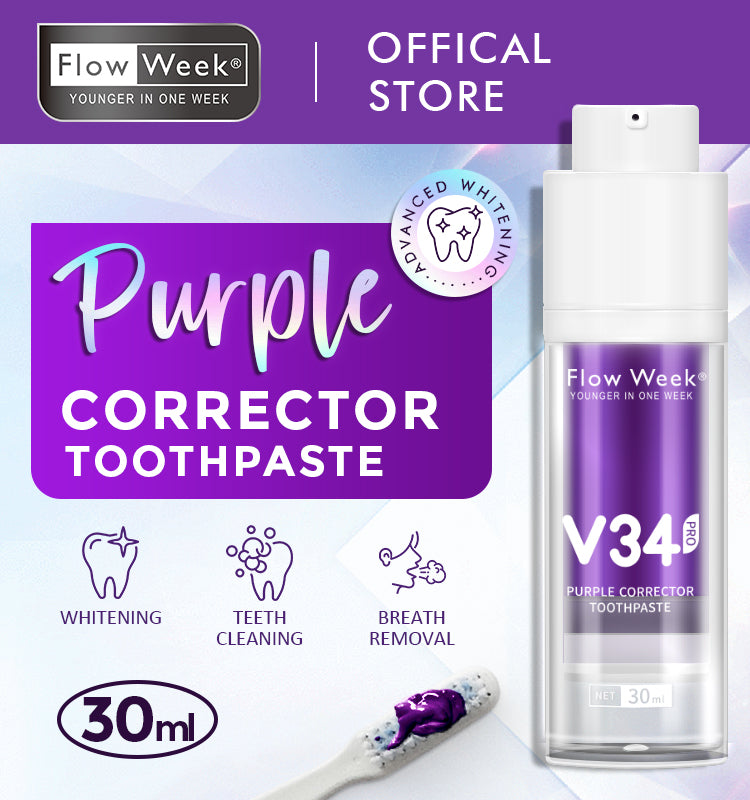 FlowWeek Smilekit V34 Purple Toothpaste Colour Corrector Teeth For Teeth Whitening Brightening Reduce Yellowing Cleaning Tooth