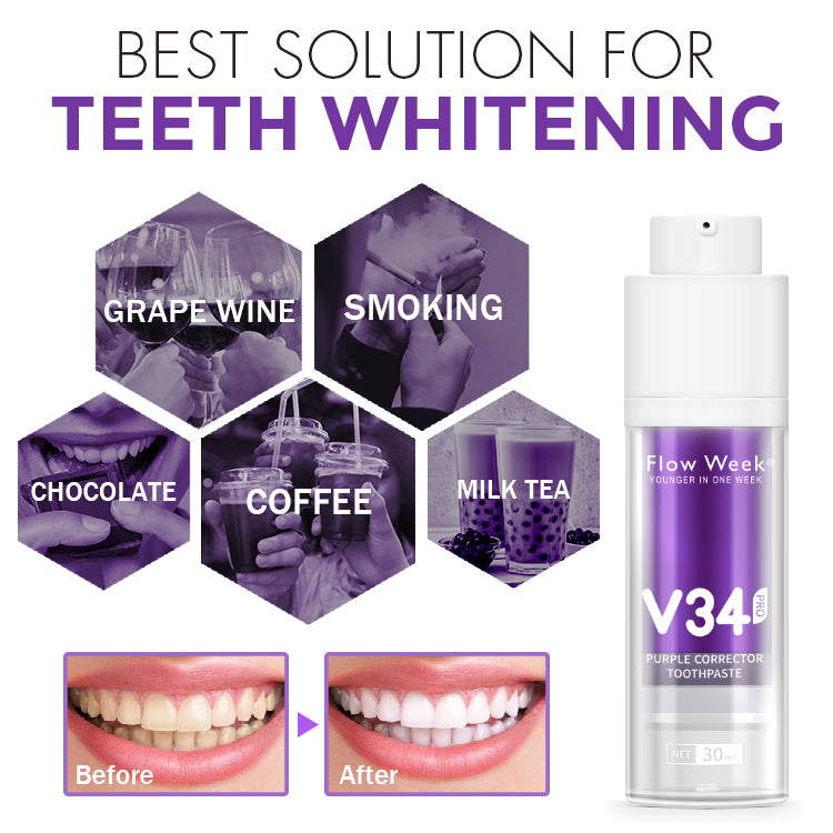 FlowWeek Smilekit V34 Purple Toothpaste Colour Corrector Teeth For Teeth Whitening Brightening Reduce Yellowing Cleaning Tooth