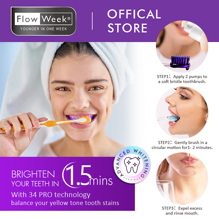 FlowWeek Smilekit V34 Purple Toothpaste Colour Corrector Teeth For Teeth Whitening Brightening Reduce Yellowing Cleaning Tooth