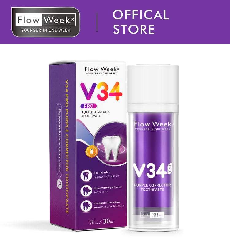 FlowWeek Smilekit V34 Purple Toothpaste Colour Corrector Teeth For Teeth Whitening Brightening Reduce Yellowing Cleaning Tooth